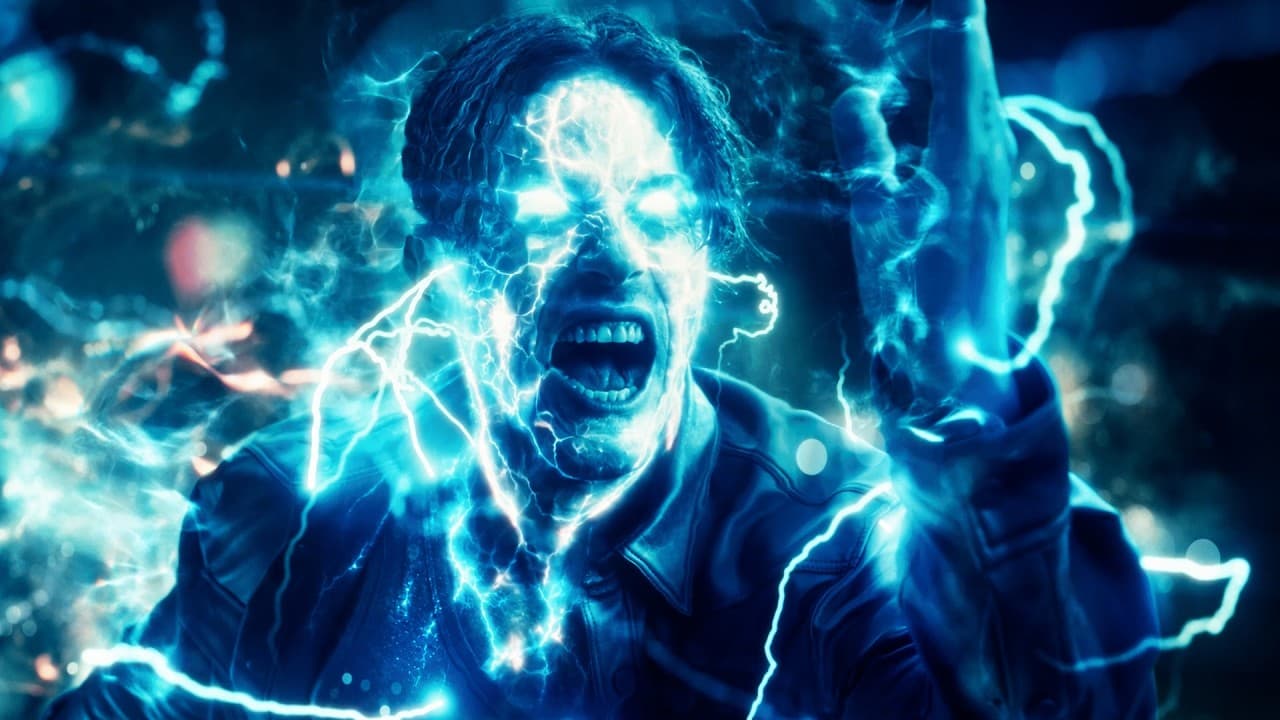 Falling In Reverse 'Joseph' MV capture: a man with blue lightning running across his face screams with a raised fist