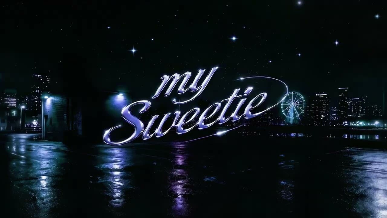 The words 'my Sweetie' in shiny lilac chrome script float over a wet, empty street under a starry night sky, with city lights and a lit Ferris wheel behind, on the artwork for nissi and 25Hzz's 'Wyw my sweetie #JerseyClub'